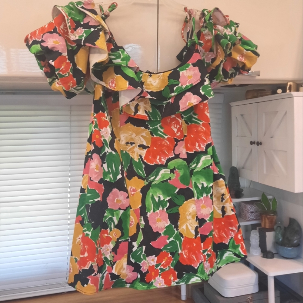 Topshop Floral Ruffle Mini Dress Size 6